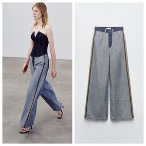 NWT ZARA WOMAN HIGH-RISE ZW INSIDE OUT DENIM JEANS PANT - BLUE REF. 6186/048